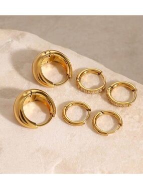3 Pairs |  18K Gold Plated Hoop Earring Set